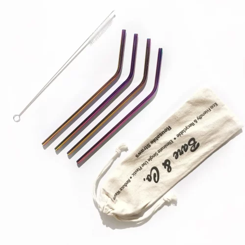 Bare&C Metal Straw Bent Rainbow 4pk