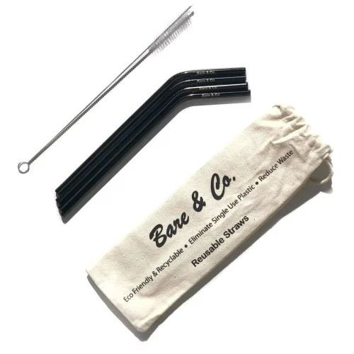 Bare&C Metal Straw Bent Black 4pk