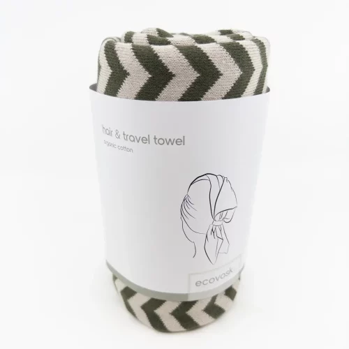 Ecovask Hair Travel Towel Olive Chevron