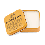 a tin of Noosa Basics Deodorant Cream Sandlewood 50g with its lid off