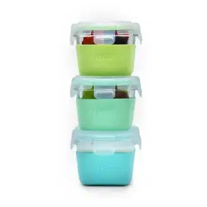 Melii Glass Container Sleeve Mint, Blue, Lime 3pk