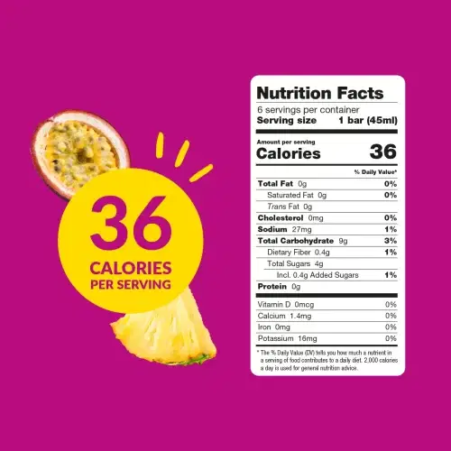 PopsMalaya Ice Bar Pineapple Passionfruit 6pk Nutrition Facts listed on box