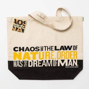 From of the Rethink Canvas Bag Chaos Colour, which shoes the statement "Chaos was the law of nature. Order was the dream of man."
