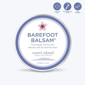 View of the top of the Made In New Zealand Using Natural Ingredients Barefoot Balsam - Foot and Leg Repair Cream container