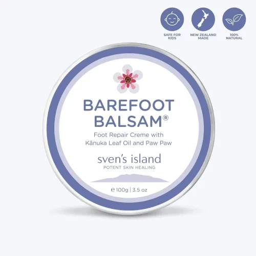 View of the top of the Made In New Zealand Using Natural Ingredients Barefoot Balsam - Foot and Leg Repair Cream container