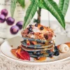 Pancakes with fruit syrup and Viberi freeze dried Blackcurrant Berries