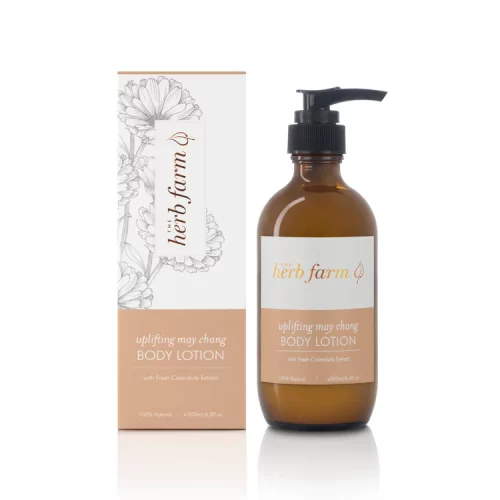 HerbFarm Body Lotion May Chang Uplifting 200ml next to its packaging