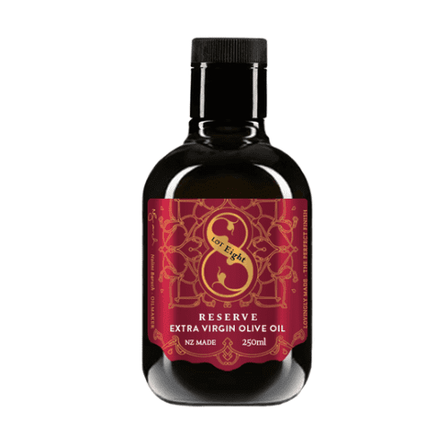 A bottle of Lot8 Reserve Extra Virgin Olive Oil 250ml