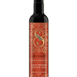 a bottle of Lot8 Spicy Harrisa Olive Oil 250ml
