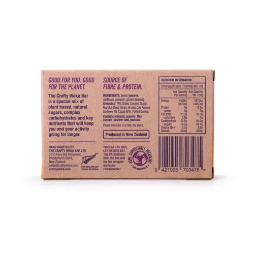 Rear of the CraftyWeka GF Almond Cacao packaging