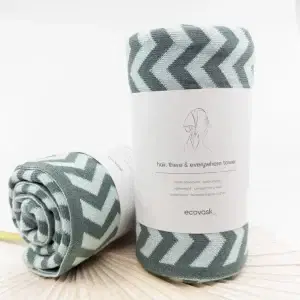 two Ecovask Hair Travel Towel Sea Foam Chevron rolled up in their packaging