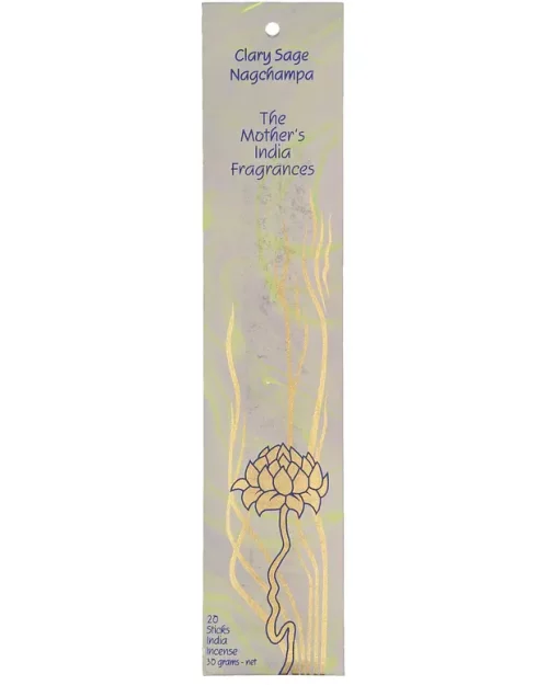 The front of MothersFragrances Clary Sage Nagchampa packagine