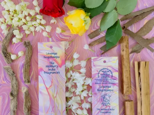MothersFragrances Lavanya Nagchampa on a table surrounded by incense