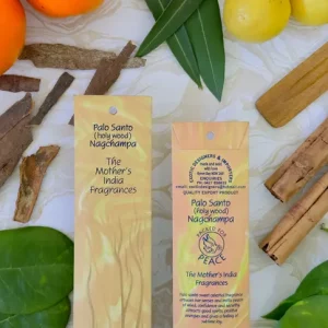 MothersFragrances Palo Santo Nagchampa on a table surrounded by incense