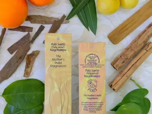 MothersFragrances Palo Santo Nagchampa on a table surrounded by incense