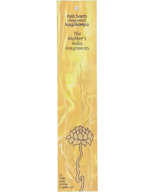 The front of MothersFragrances Palo Santo Nagchampa packaging