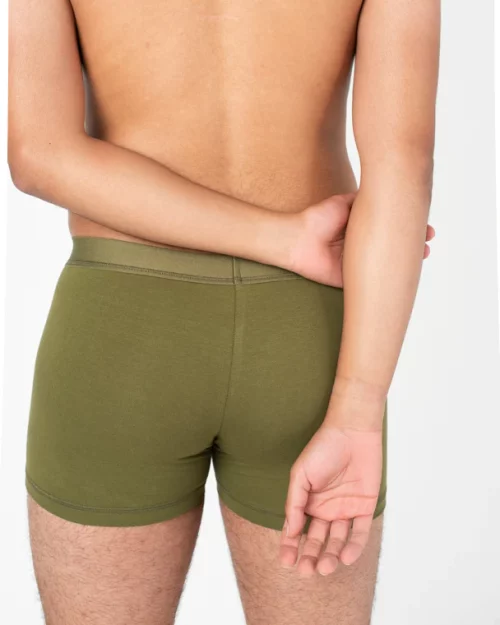 A man wearing Nisa Jules Men Boxer Brief Naturals Moss coloured
