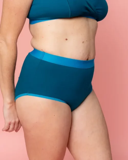 a woman wearing Nisa Sabina Womans Naturals Range Lake coloured briefs