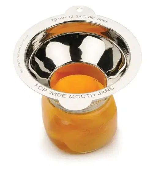 RSVP Funnel Metal Wide Mouth on top of a wide mouth mason jar