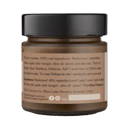 UrbanForager Mushroom Stock Concentrate 250ml ingredients listed on its packaging