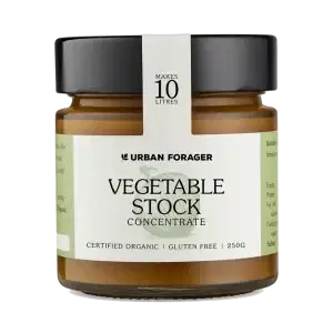 A jar of UrbanForager Vegetable Stock Concentrate 250ml