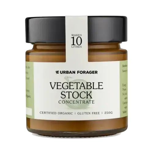 A jar of UrbanForager Vegetable Stock Concentrate 250ml