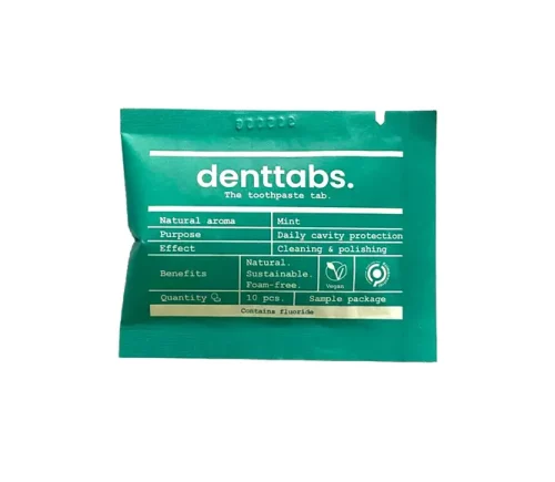 Denttabs Tooth Tablets Mint Fluoride Free in its packaging