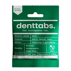 Denttabs Tooth Tablets Mint without Fluoride 125pc packaging