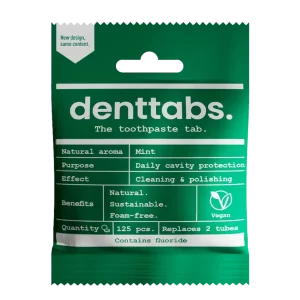 Denttabs Tooth Tablets Mint with Fluoride 125pc packaging