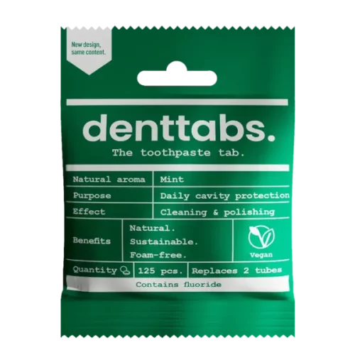 Denttabs Tooth Tablets Mint with Fluoride 125pc packaging