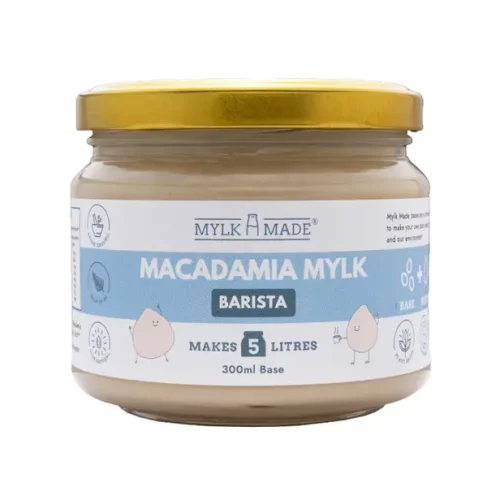 a jar of MylkMade Macadamia Mylk Barista Base 300ml
