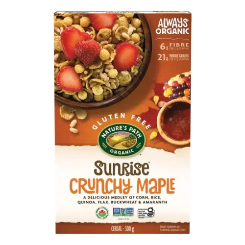 The front of Natures Path Sunrise Crunchy Maple 300g packaging