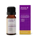 a bottle of AbsoluteEssential Harmony Blend 10ml next to its packaging