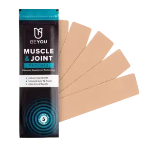 BeYou Muscle Joint Patch 5pk with the 5 patches fanning out from the packaging