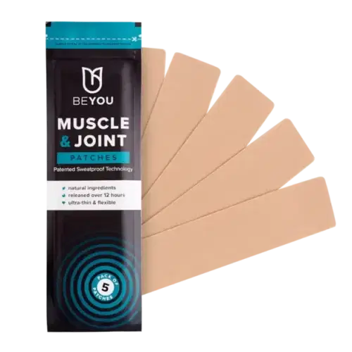 BeYou Muscle Joint Patch 5pk with the 5 patches fanning out from the packaging