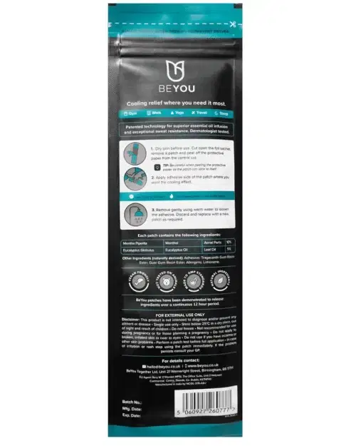 The back of the BeYou Muscle Joint Patch 5pk packaging