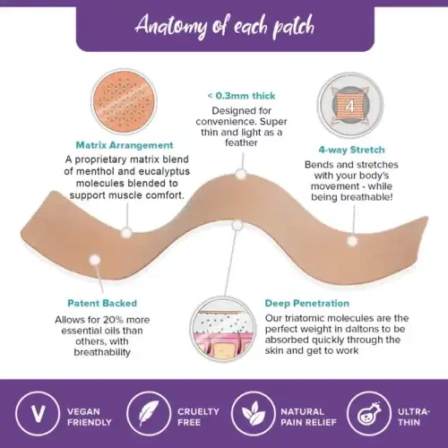 A picture showing the anatomy of each patch BeYou Muscle Joint Patch 5pk