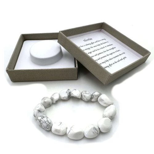 Beaded Bracelet Lge American Howlite on a table next to its box