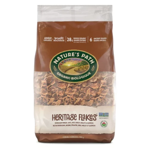 a bag of NaturesPath Heritage Flakes Ecopk 907g