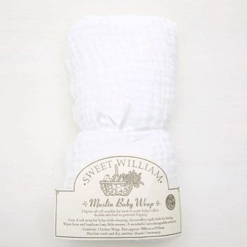 a package of SweetWilliam Muslin Baby Wrap
