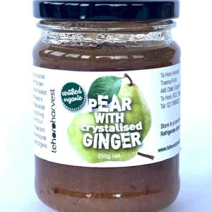 a jar of Tehoro Jam Pear Crystalised Ginger 250g