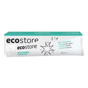 a tube of Ecostore Toothpaste Whitening no flouride 100g next to its packaging