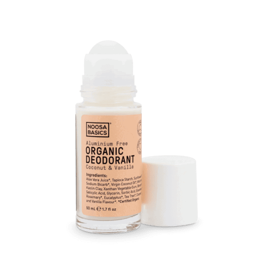 Noosa Basics Deodorant Roll On Coconut Vanilla 50ml with its lid off