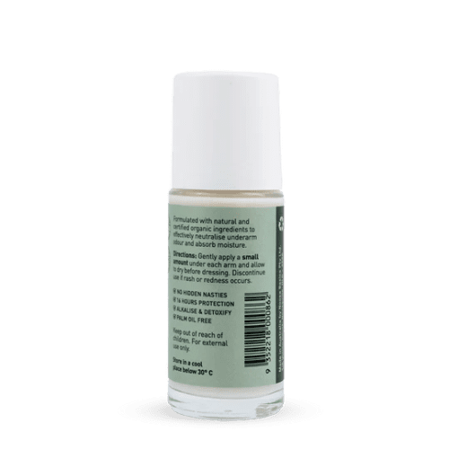 The back of Noosa Basics Deodorant Roll On Lemon Myrtle 50ml packaging