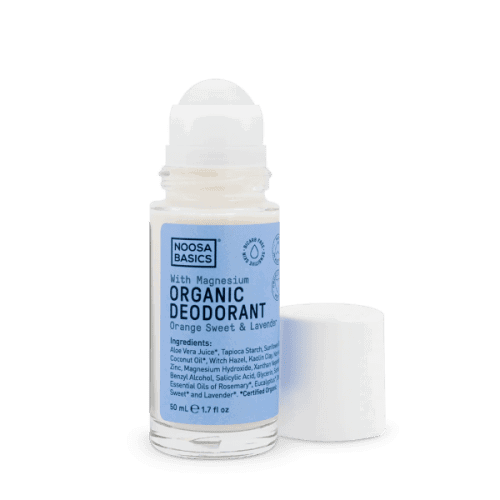 Noosa Basics Deodorant Roll On Sweet Orange Lavender 50ml with its lid off