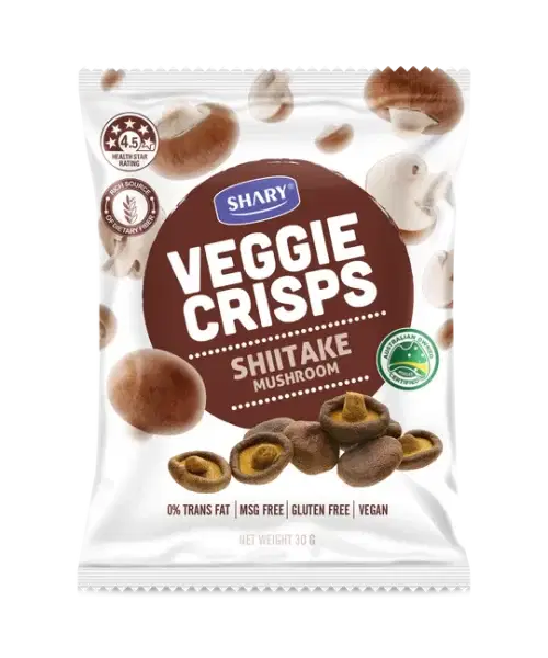 a bag of Shary Veggie Crisps Shitake Mushroom 30g
