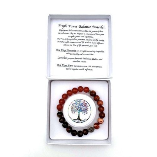 TriplePower Balance Bracelet Tree of Life Red Turquoise Carnelian in its packaging